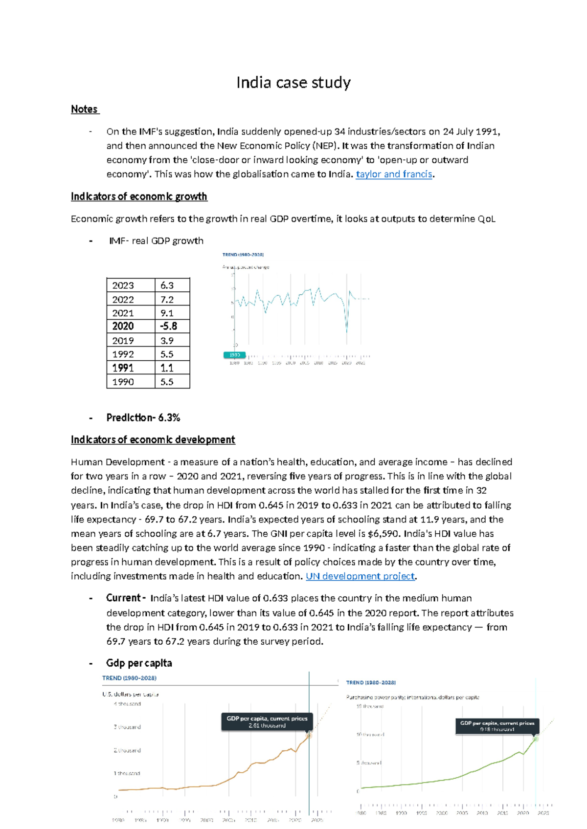 India case study - India case study Notes - On the IMF's suggestion ...