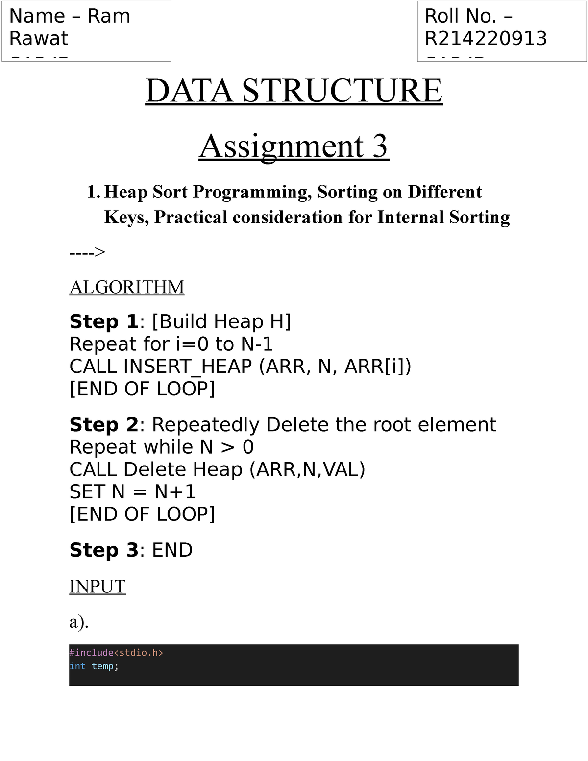 data structure assignment problem