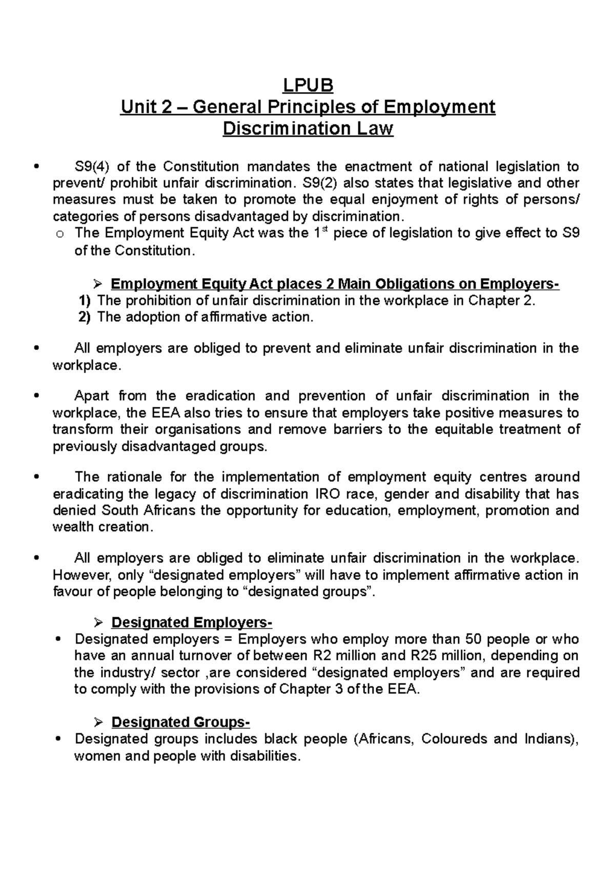 LPUB General Principles of Employment Discrimination Law - LPUB Unit 2 ...