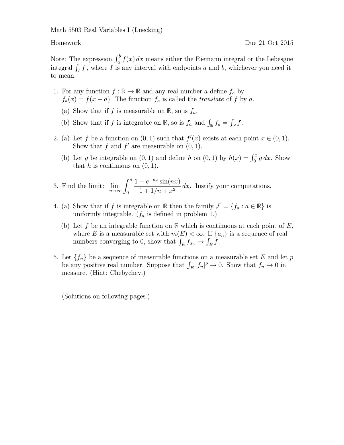 Homework 03 Real Variables I Studocu