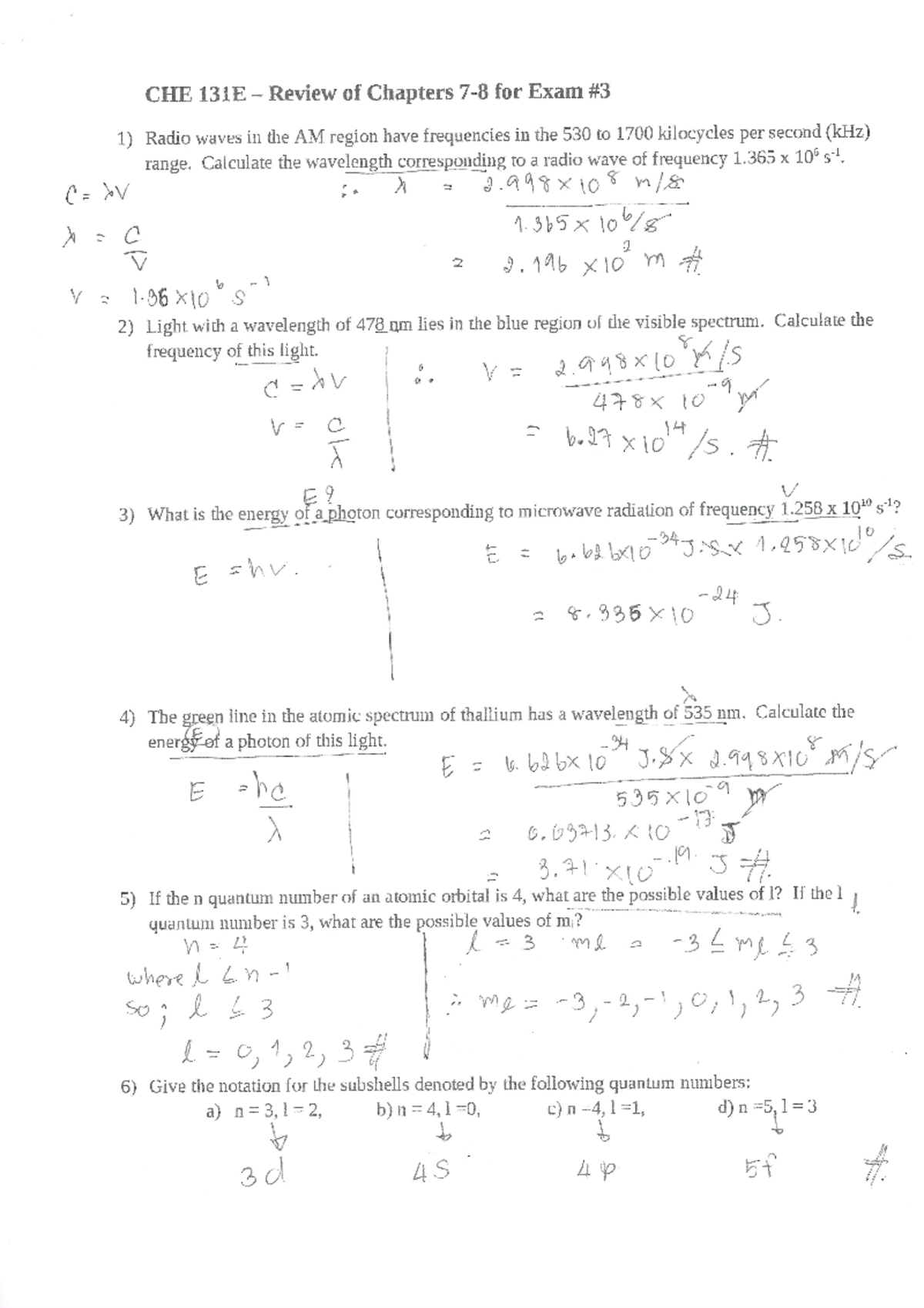 Review Exam3 with answer key - CHE 131 - MCPHS University - Studocu