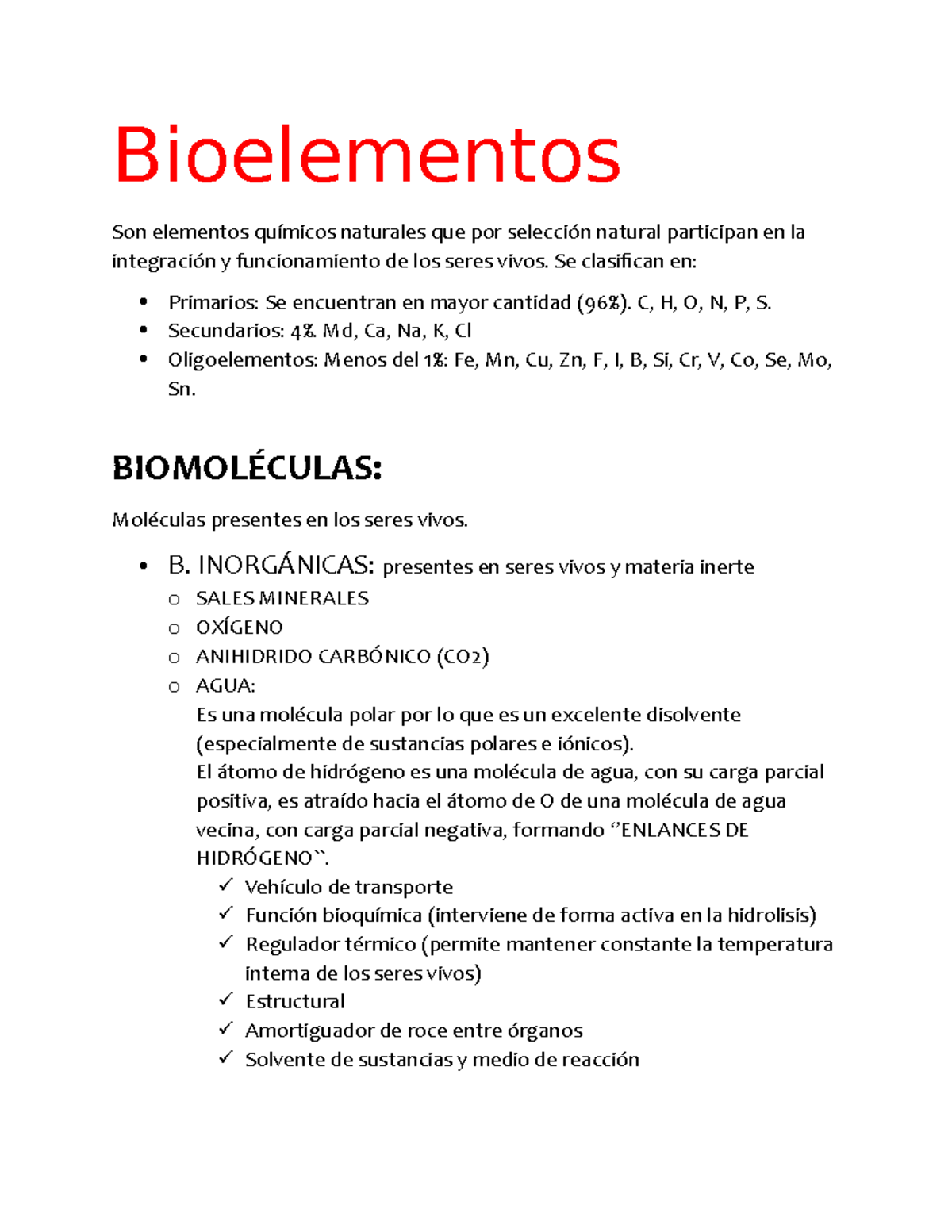 Bioelementos - Notas de lectura para estudiar - Bioelementos Son ...