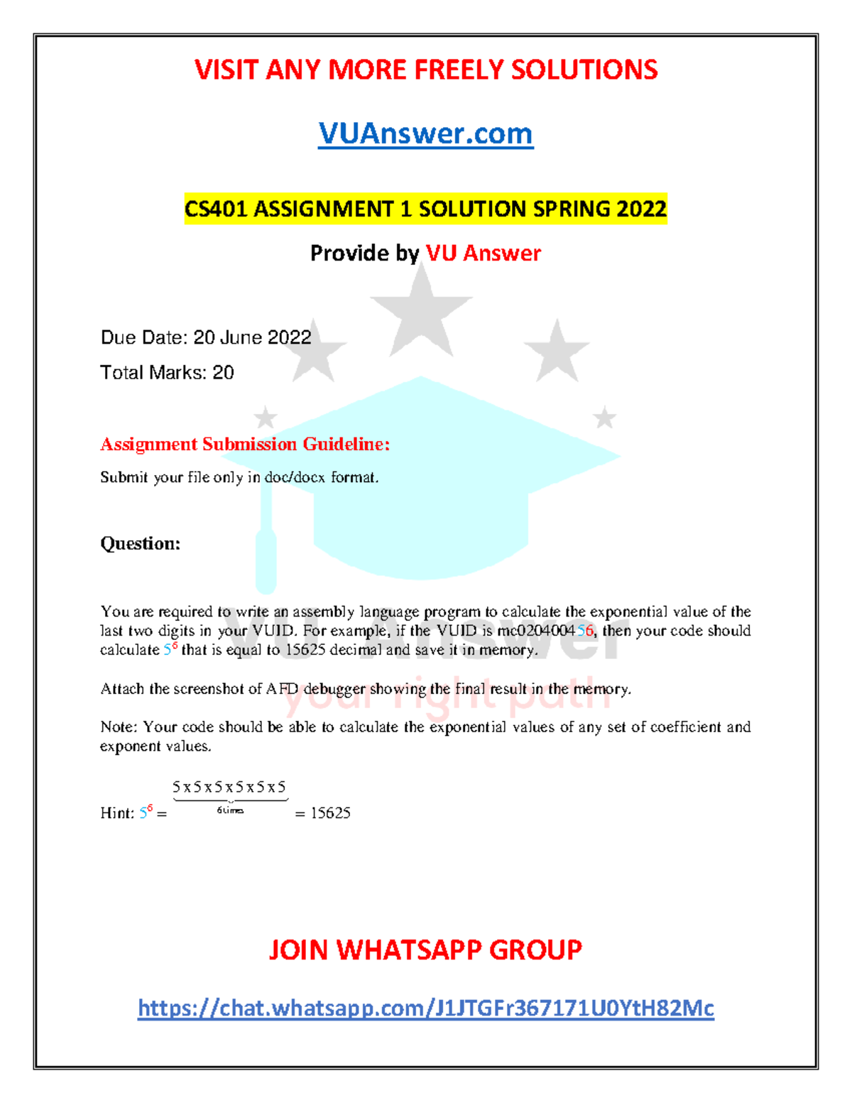 CS401 Assignment 1 Solution Spring 2022 By VU Answer - VUAnswer JOIN ...