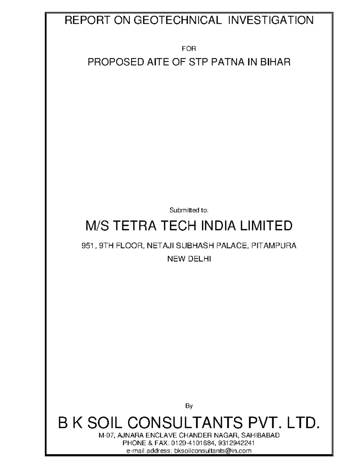Soil Investigation Data Annexure III REPORT ON GEOTECHNICAL