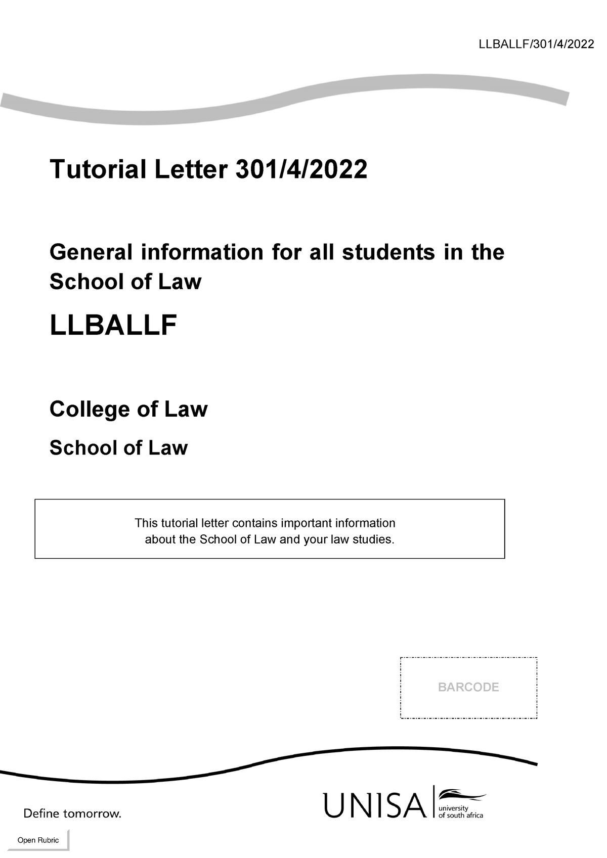 301 2022 4 B - Summaries - LLBALLF/301/4/ 1 Tutorial Letter 301/4 ...