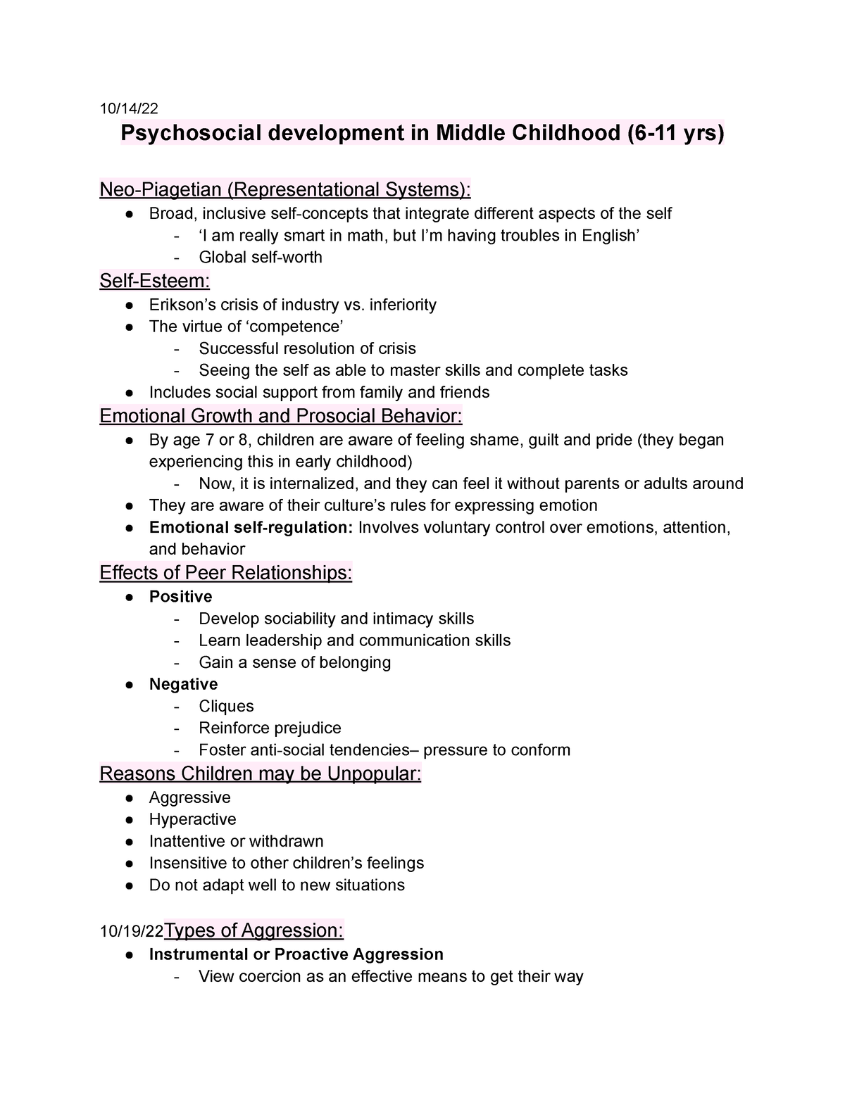 PSYC 203 Chapter 10 - Dr. Shifren - 10/14/ Psychosocial development in ...