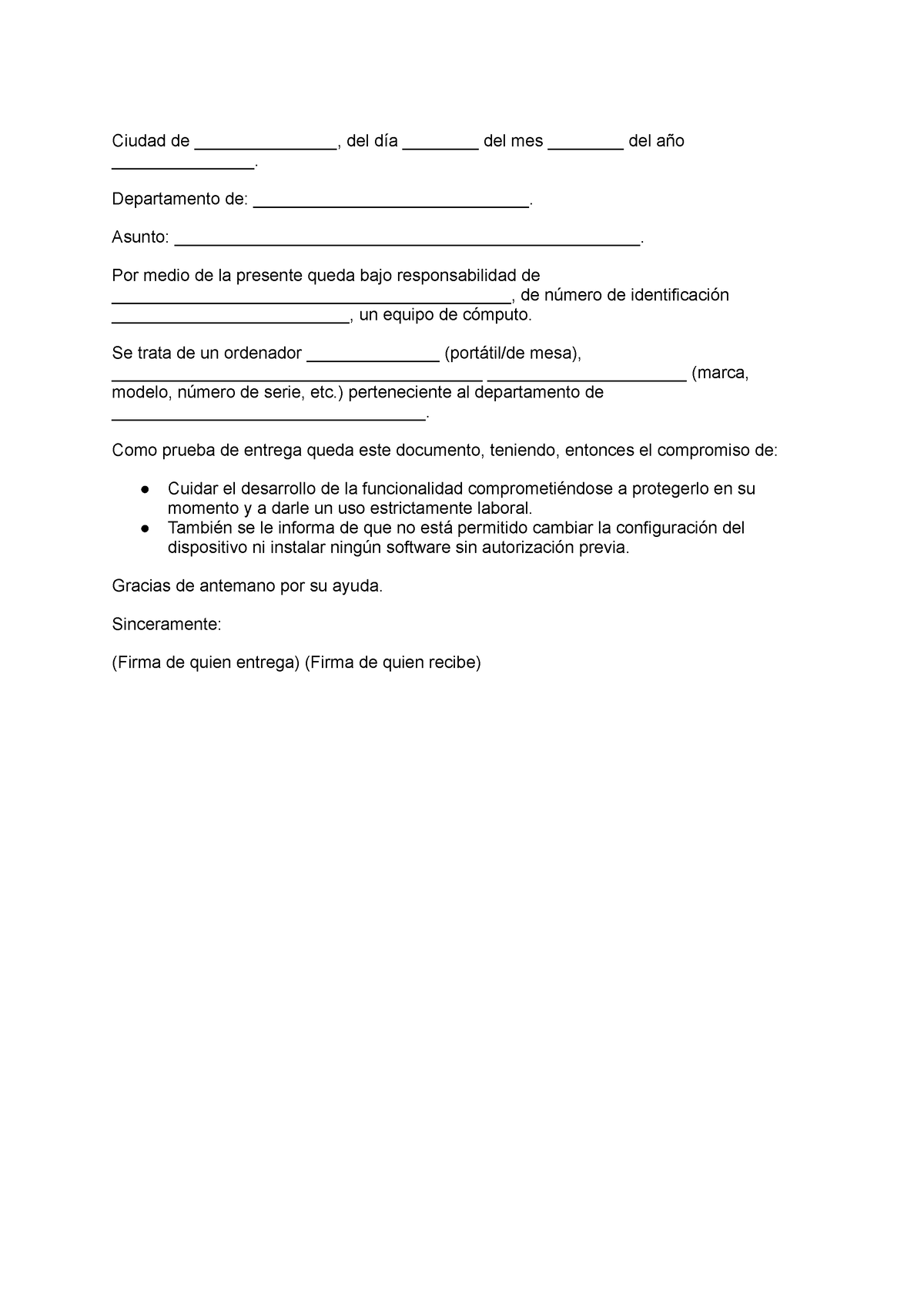 Ejemplo De Formato De Carta Responsiva De Equipo De Computo Para Descargar En Word O Pdf 1797