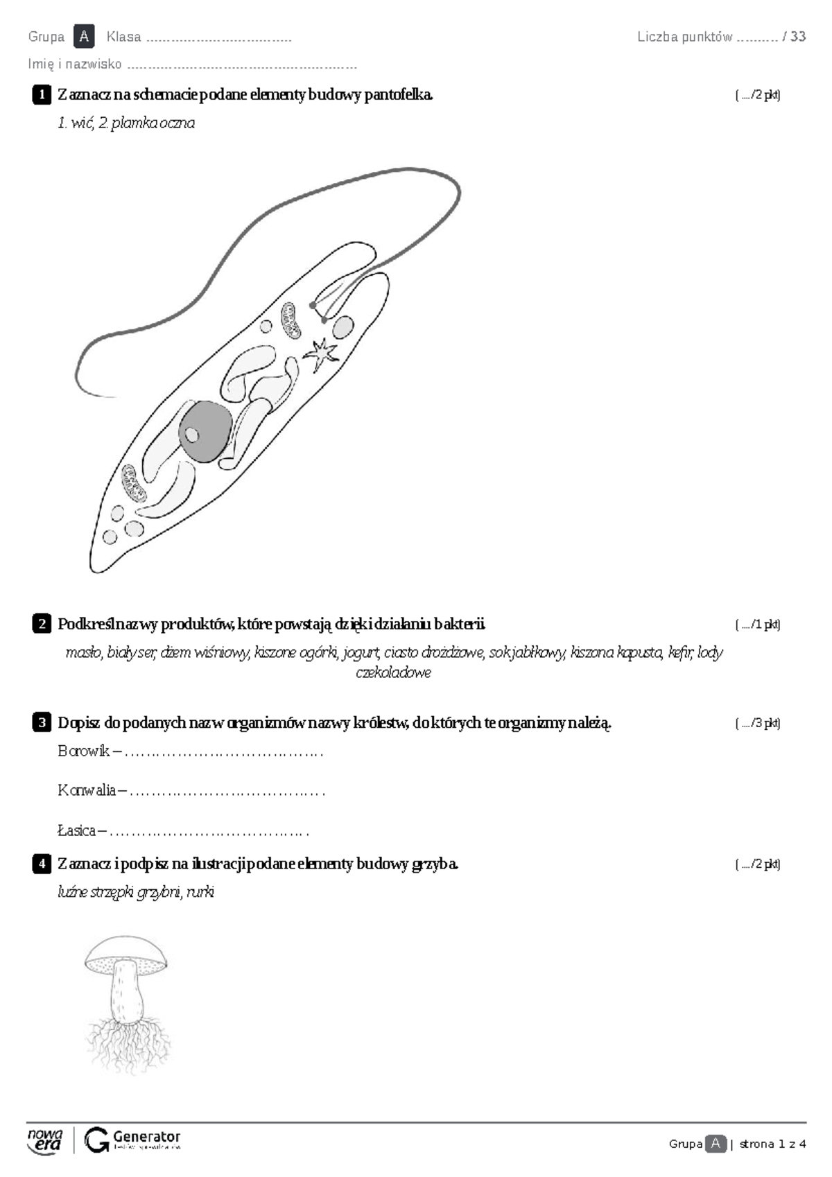 Wirusy Bakterie Protisty I Grzyby Test Klasa 5 www.studocu.com