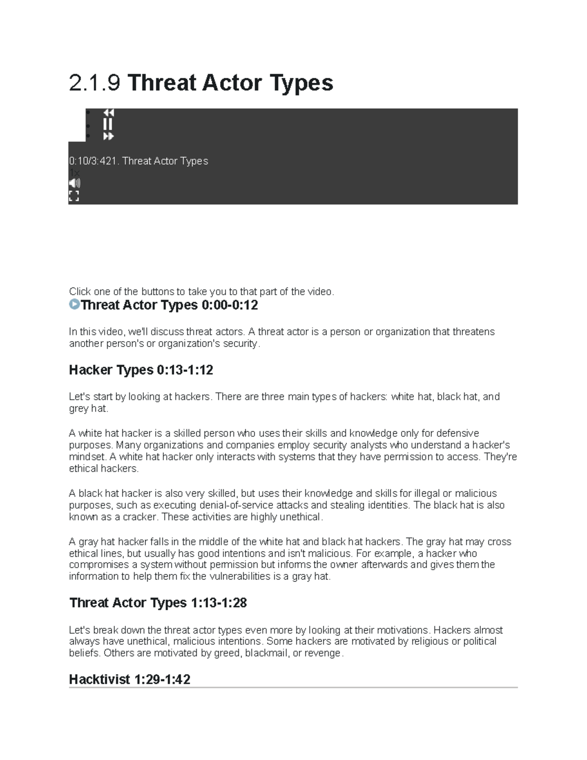 2.1.9 Threat Actor Types Video Script - 2.1 Threat Actor Types 0:10/3: ...