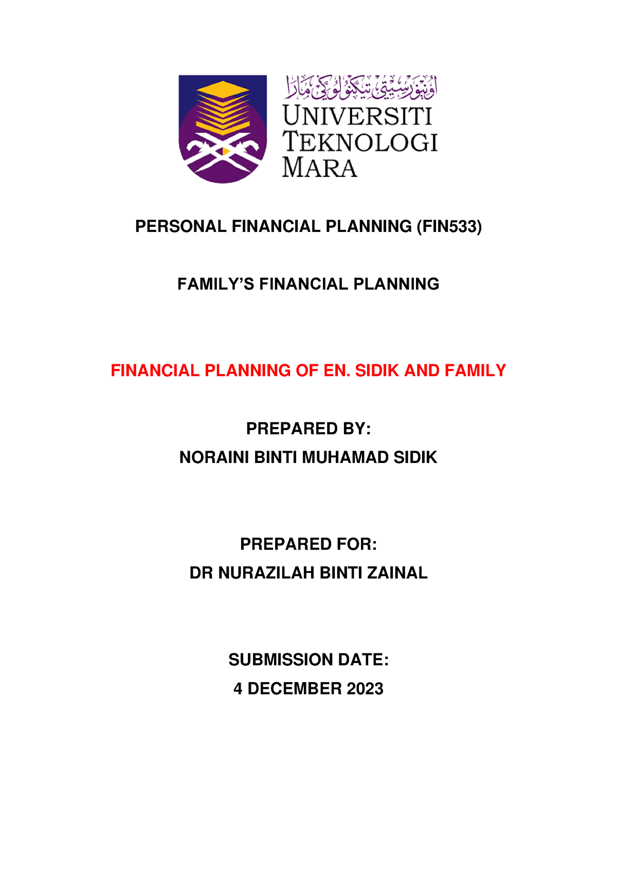 financial planning assignment pdf