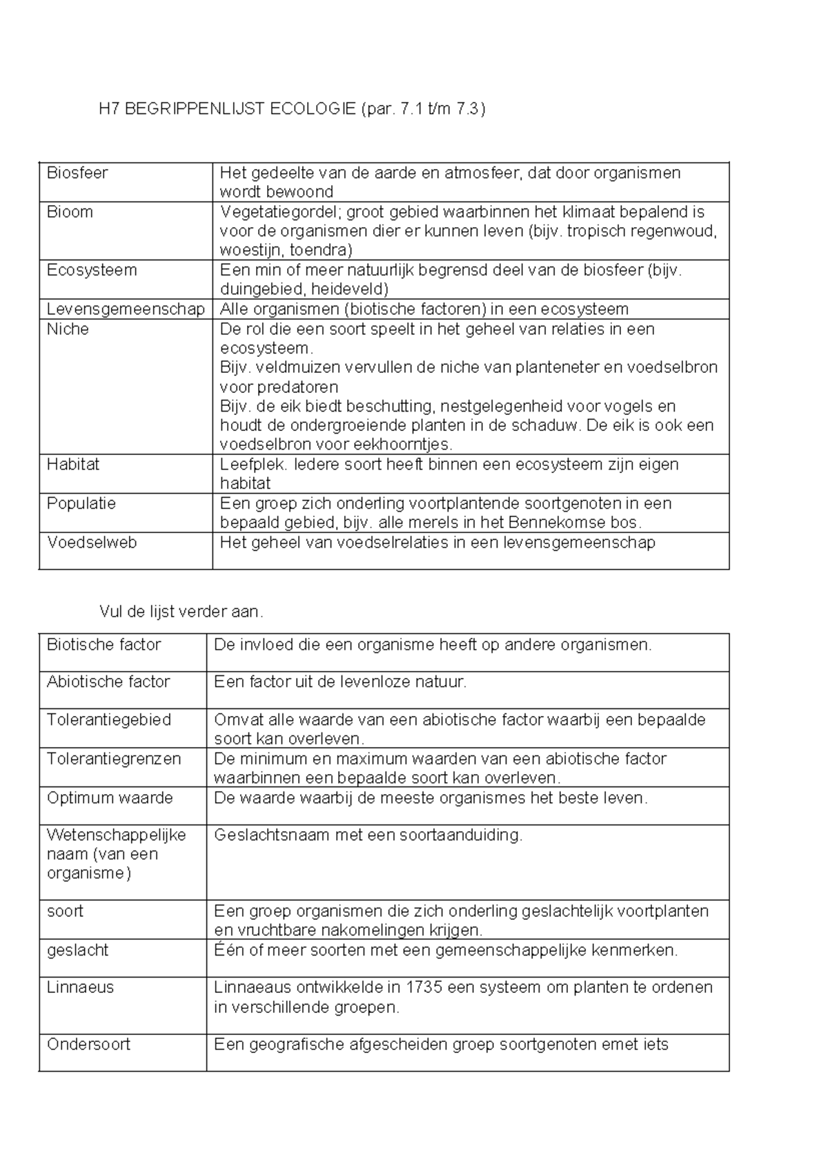 Begrippenlijst ecologie - H7 BEGRIPPENLIJST ECOLOGIE (par. 7 t/m 7 ...