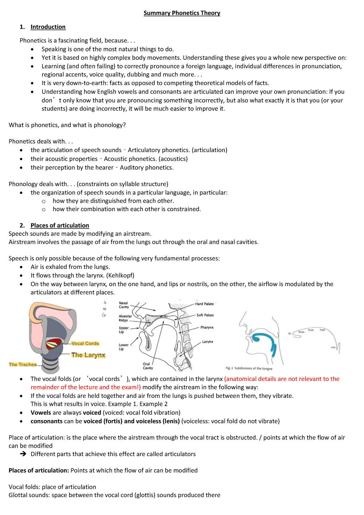 Summary Phonetics Theory - Summary Phonetics Theory Introduction 