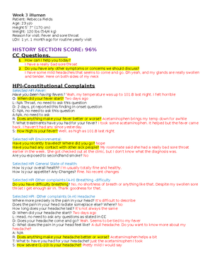 NR603 Week 3 I Human Notes - Patient: Joseph Camella Age: 66 Y/o, Male ...