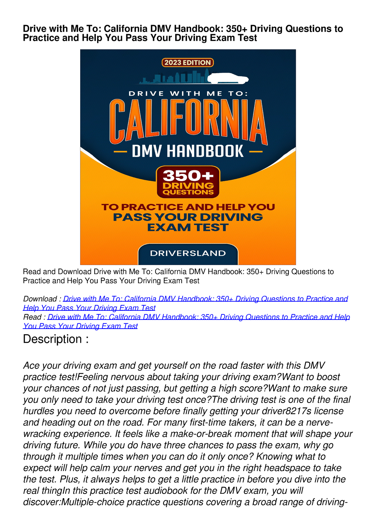 [PDF READ ONLINE] Drive with Me To California DMV Handbook 350