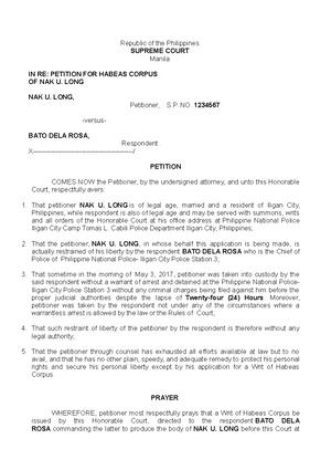 Writ of Habeas Corpus - Edited - Republic of the Philippines SUPREME ...