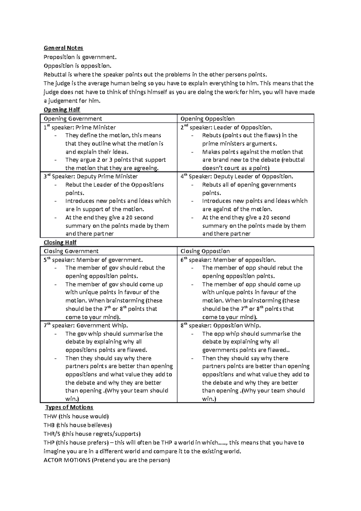 Debating Intro Yr 10 - General Notes Proposition is government ...