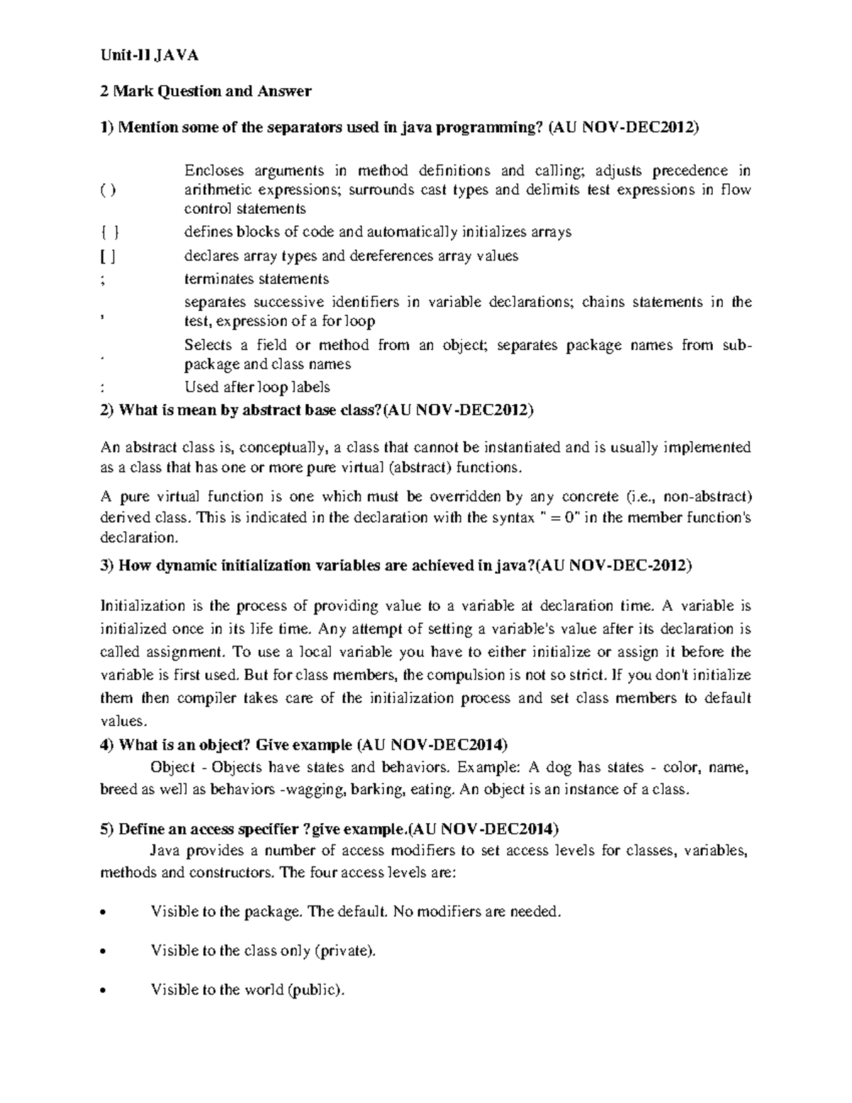 Unit-2 2 marks - fggfo - Unit-II JAVA 2 Mark Question and Answer ...