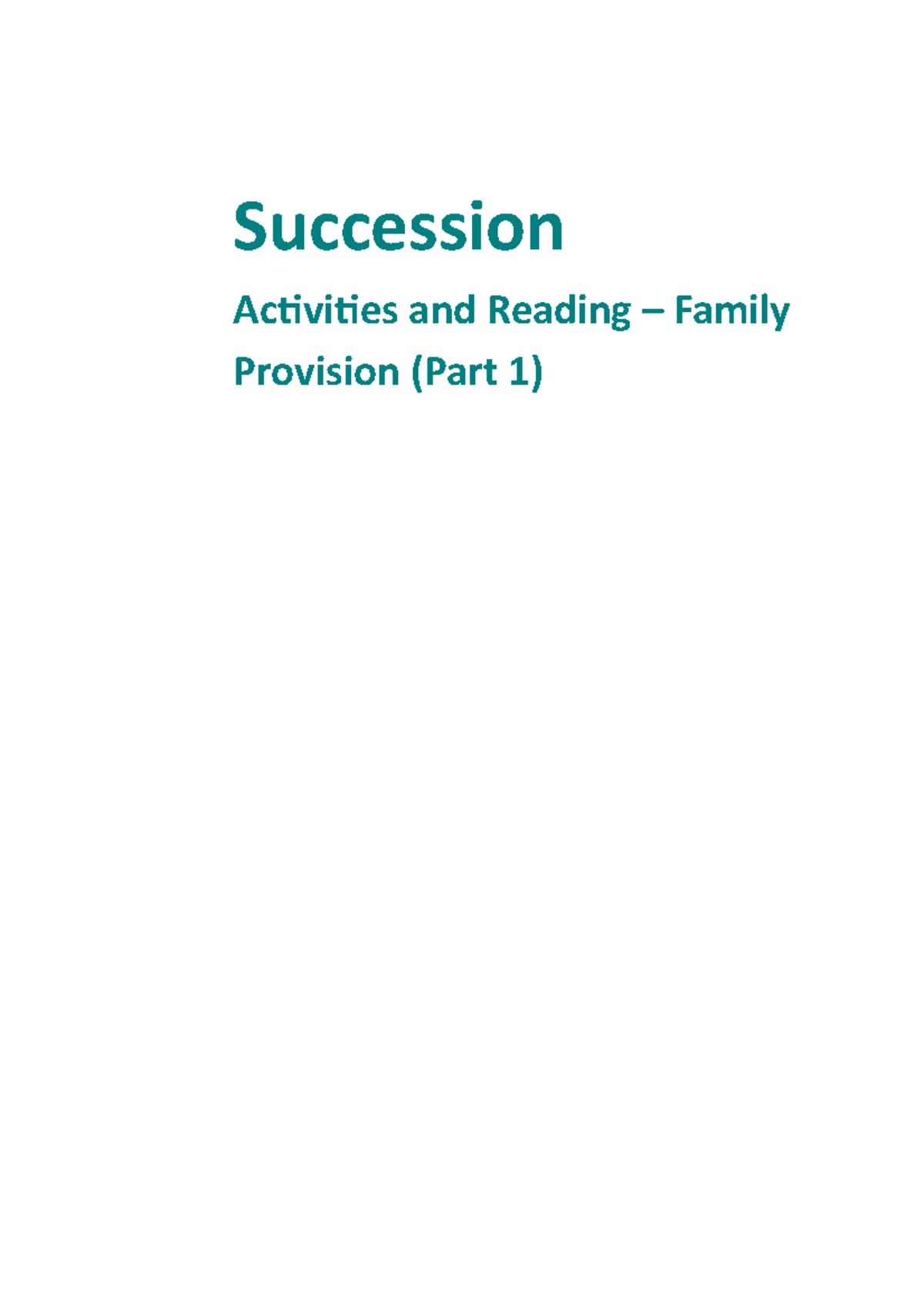 3.1 - Family Provision (1) - Activities and Reading - Succession ...