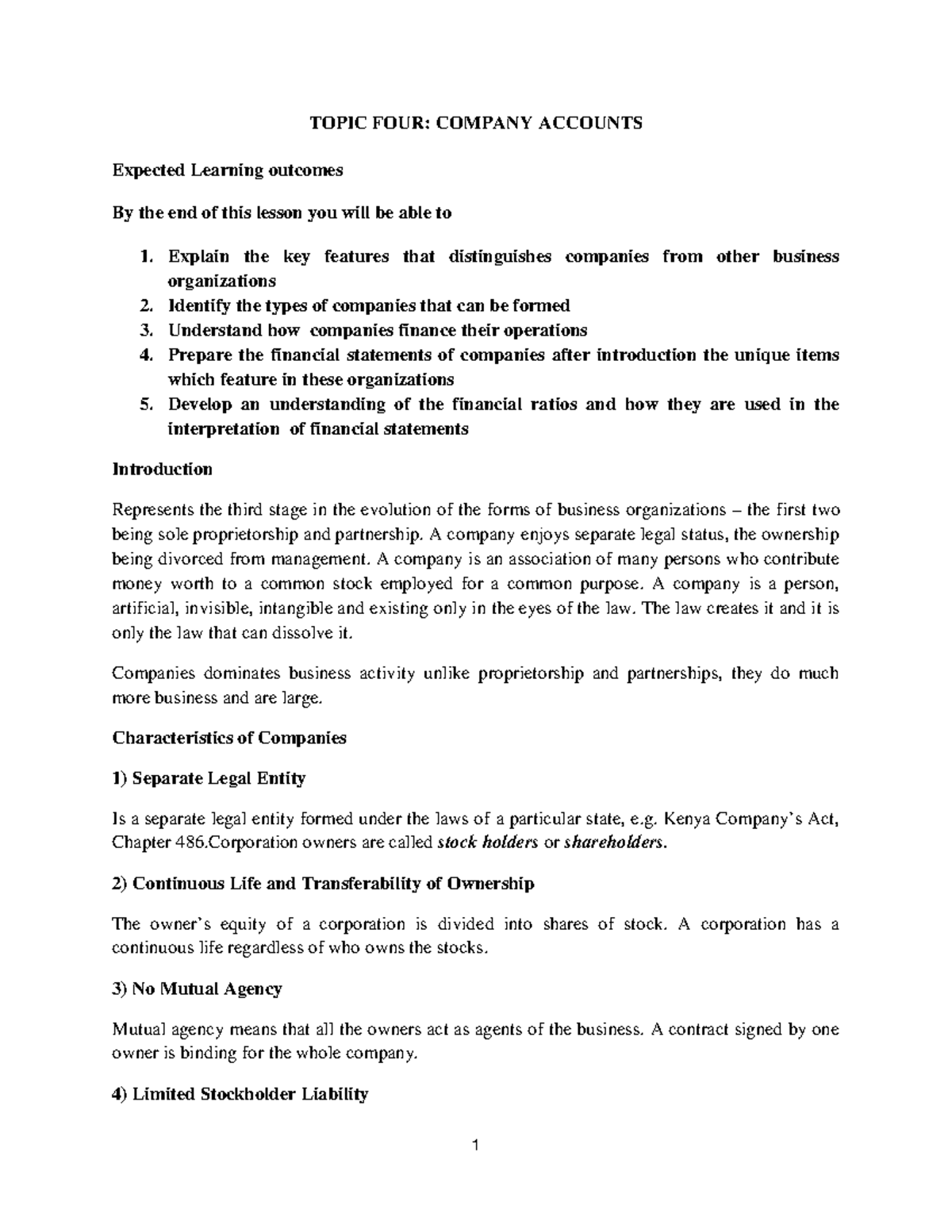 Company Accounts - TOPIC FOUR: COMPANY ACCOUNTS Expected Learning ...