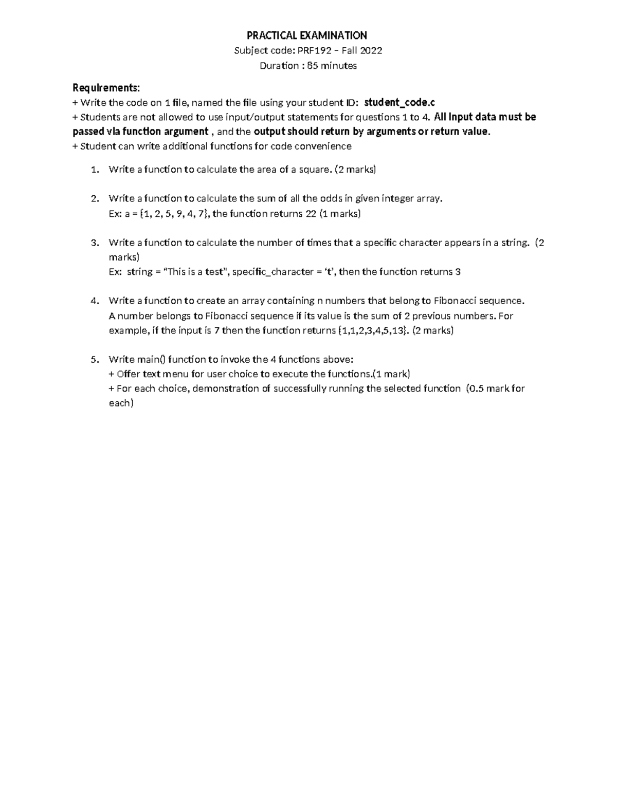 PRF192 PE2 FA22 - Good - PRACTICAL EXAMINATION Subject Code: PRF192 ...