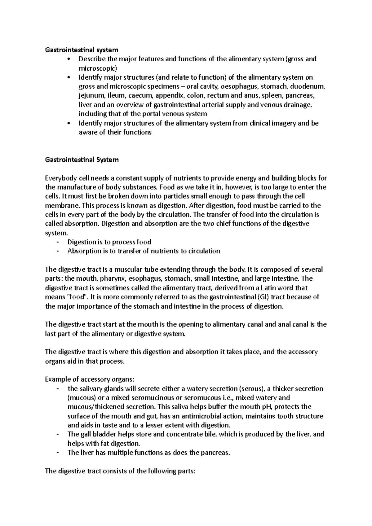 Gastrointestinal system - Food as we take it in, however, is too large ...