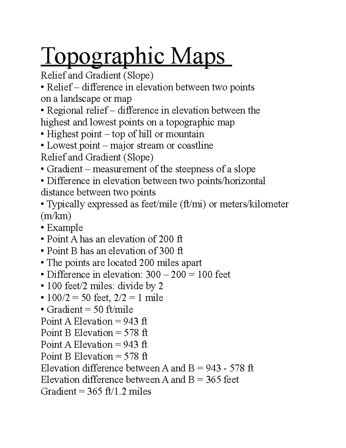 Topographic map lab Topographic Maps Relief and Gradient (Slope