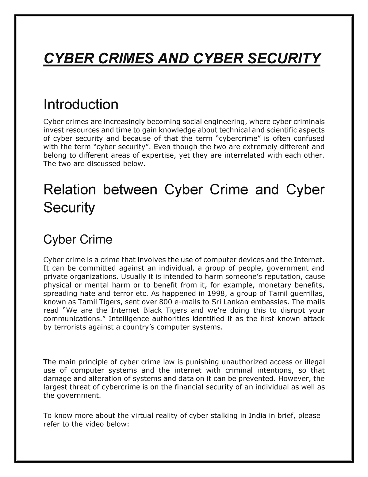 Cyber Crimes AND Cyber Security - CYBER CRIMES AND CYBER SECURITY ...