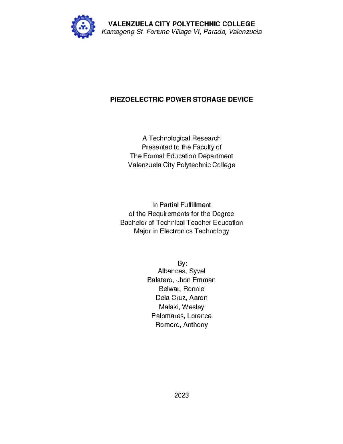 Complete chapter 1 4 VALENZUELA CITY POLYTECHNIC COLLEGE Kamagong St