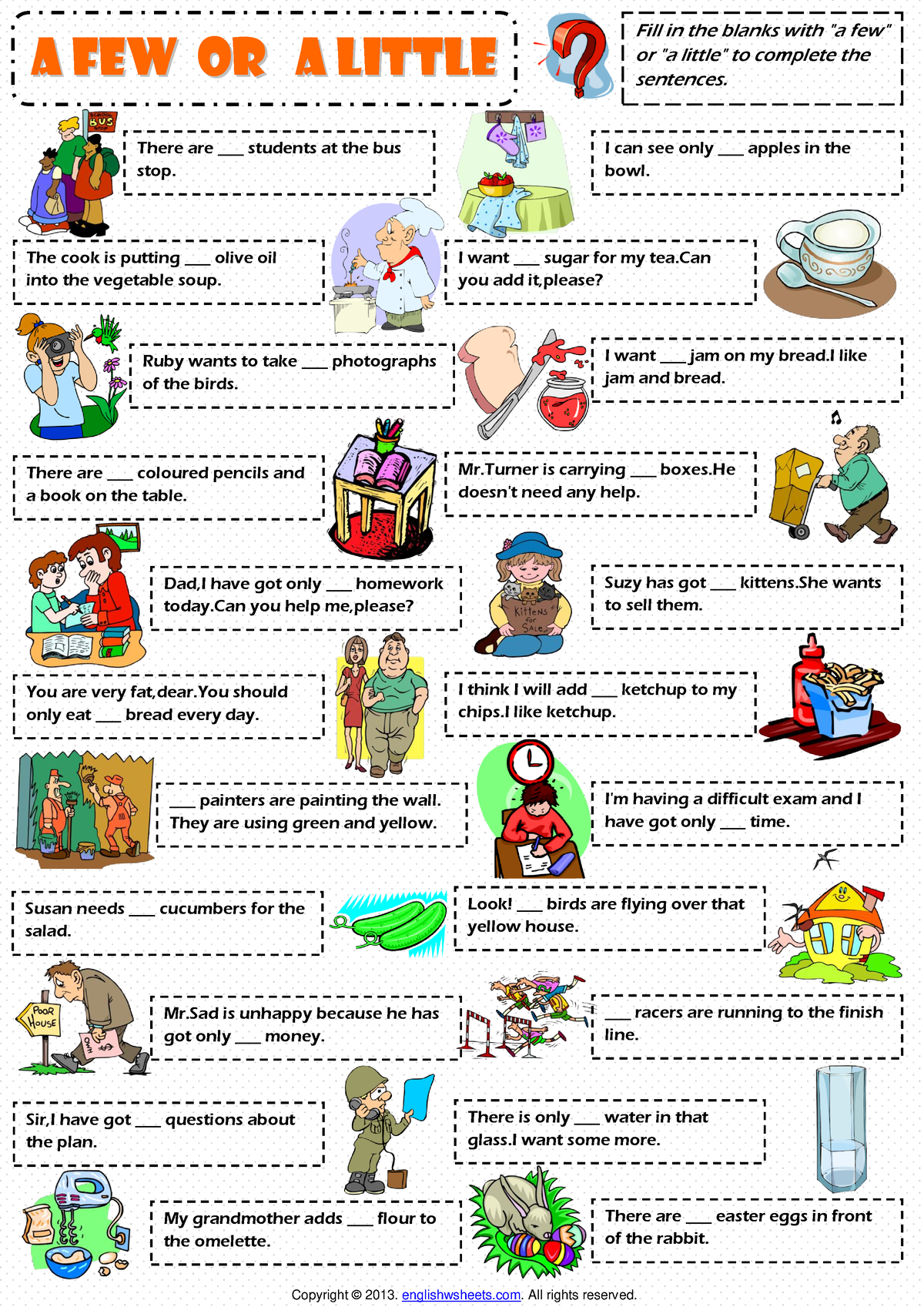 Quantifiers a few or a little Worksheet - aa ffeeww OORR AA ...