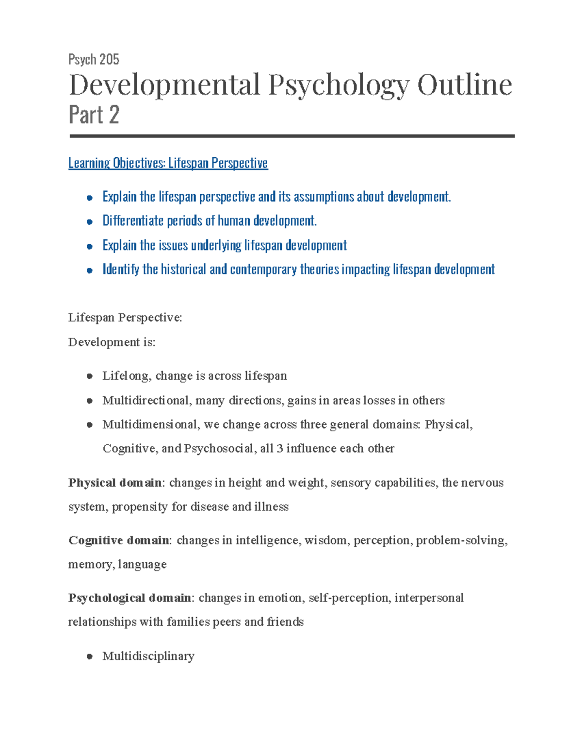 Developmental Psychology Chapter Outline 2 - Psych 205 Developmental ...