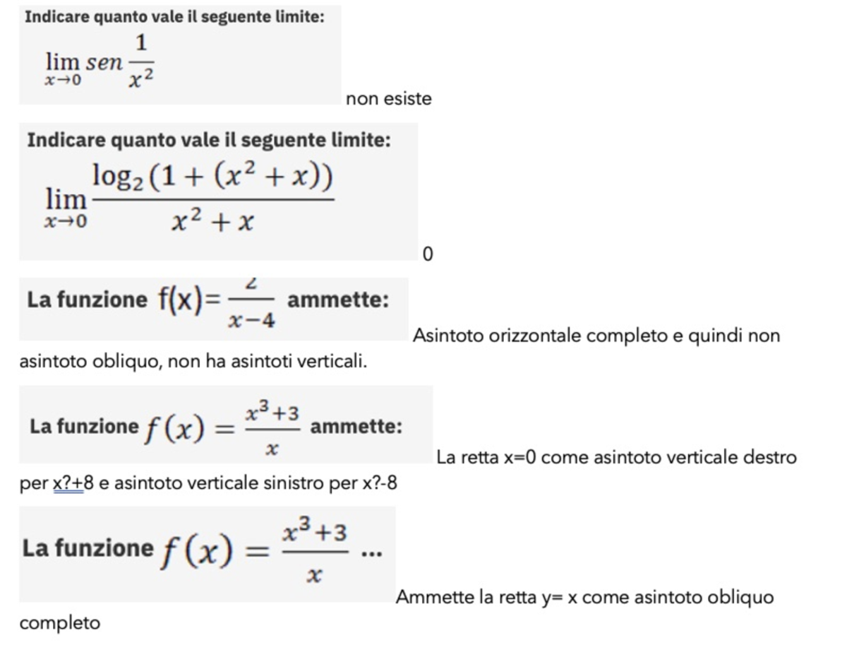 Analisi I domande limiti - Analisi matematica - Studocu
