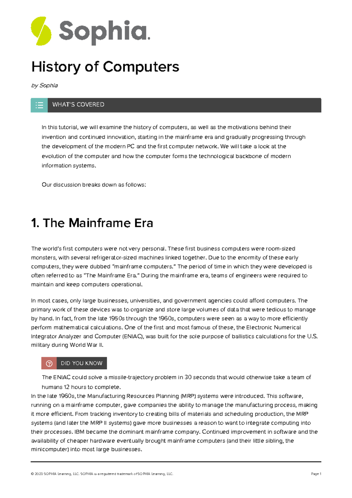 History of Computers by Sophia In this tutorial