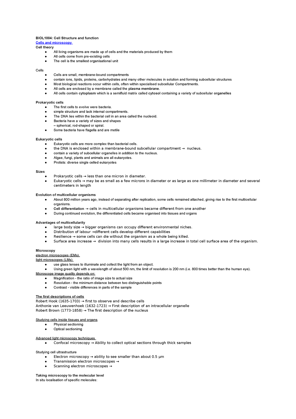 BIOL1004 Cell Structure and function - All cells are enclosed by a ...