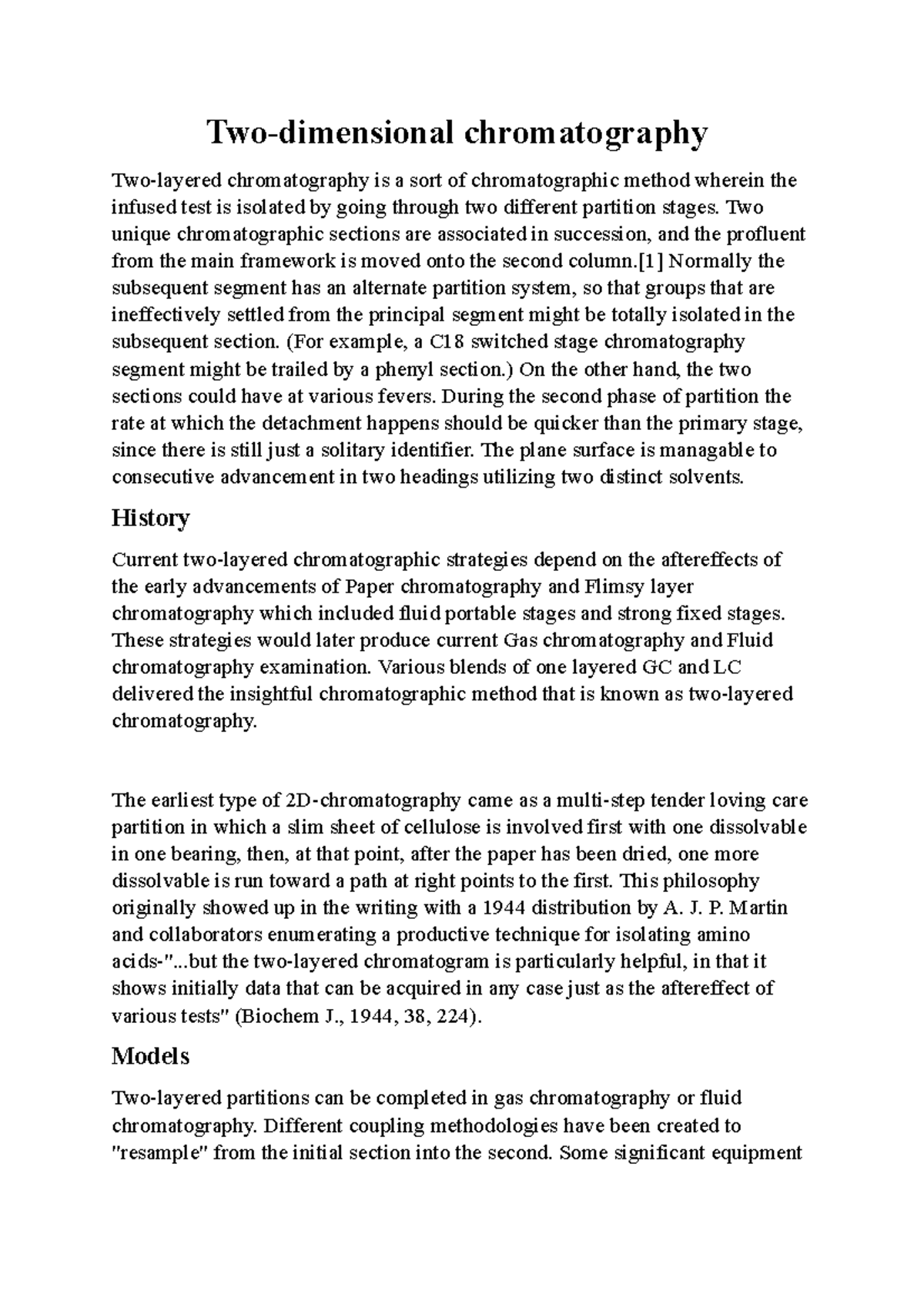 Twodimensional chromatography Twodimensional chromatography Two