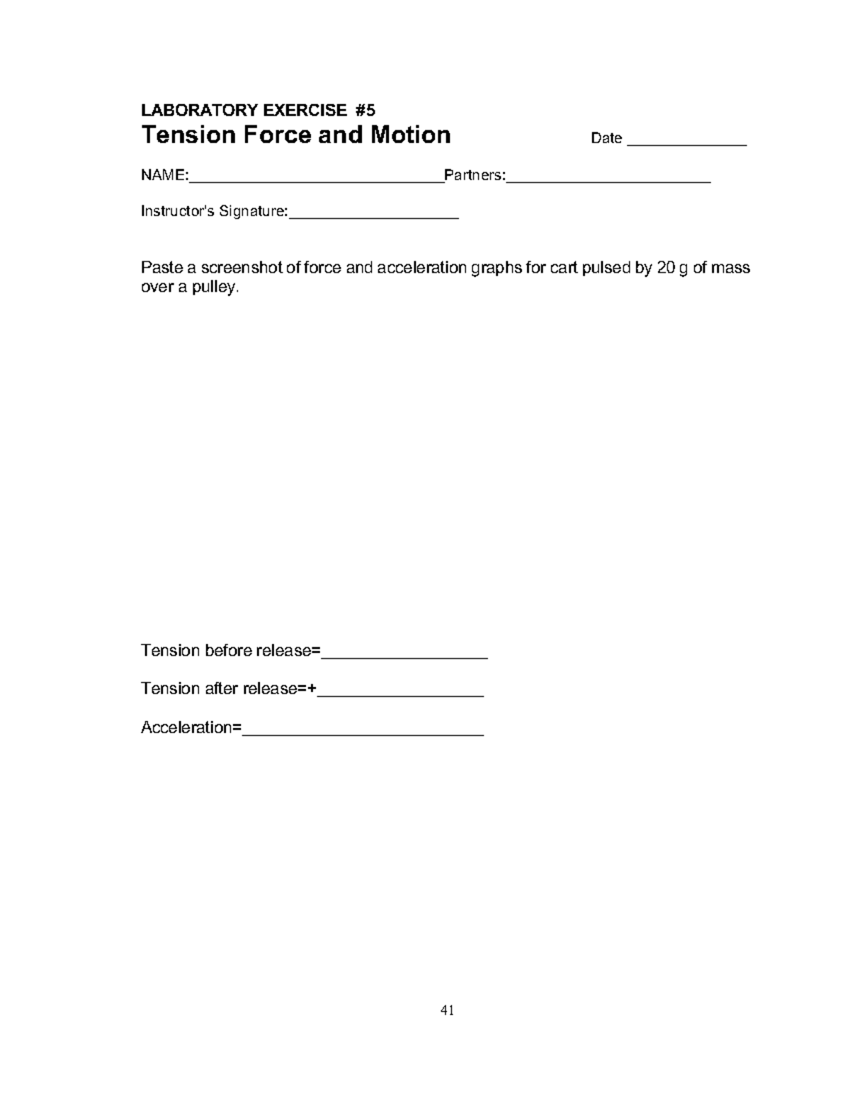 PHYS 110 LAB Manual-Updated - 41 LABORATORY EXERCISE # 5 Tension Force ...