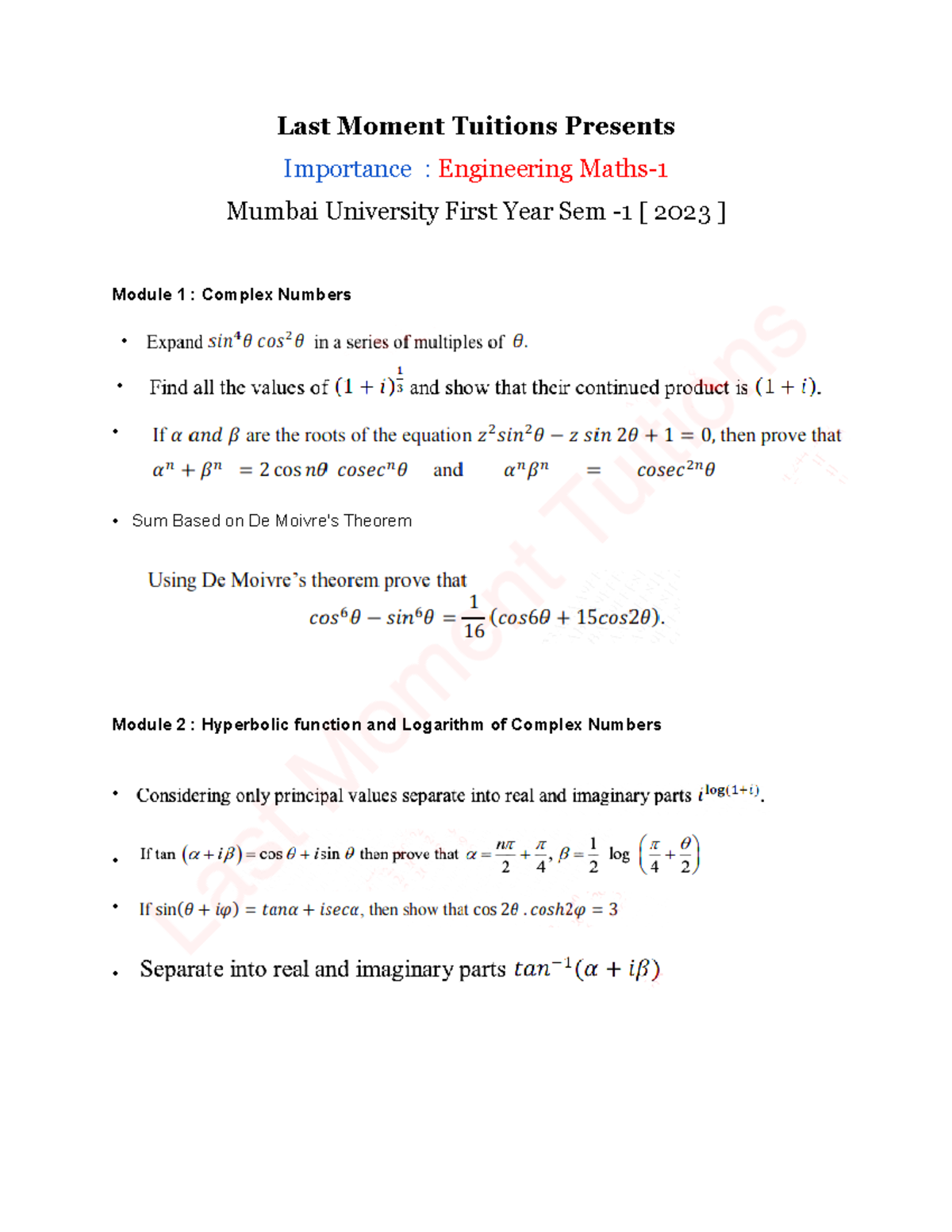 Engineering Maths-1 Importance 2023 - Last Moment Tuitions Presents ...