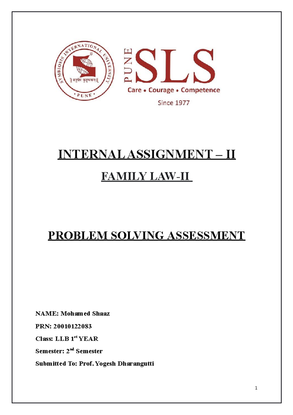 Family Law - Internal Assignment II - INTERNAL ASSIGNMENT – II FAMILY ...