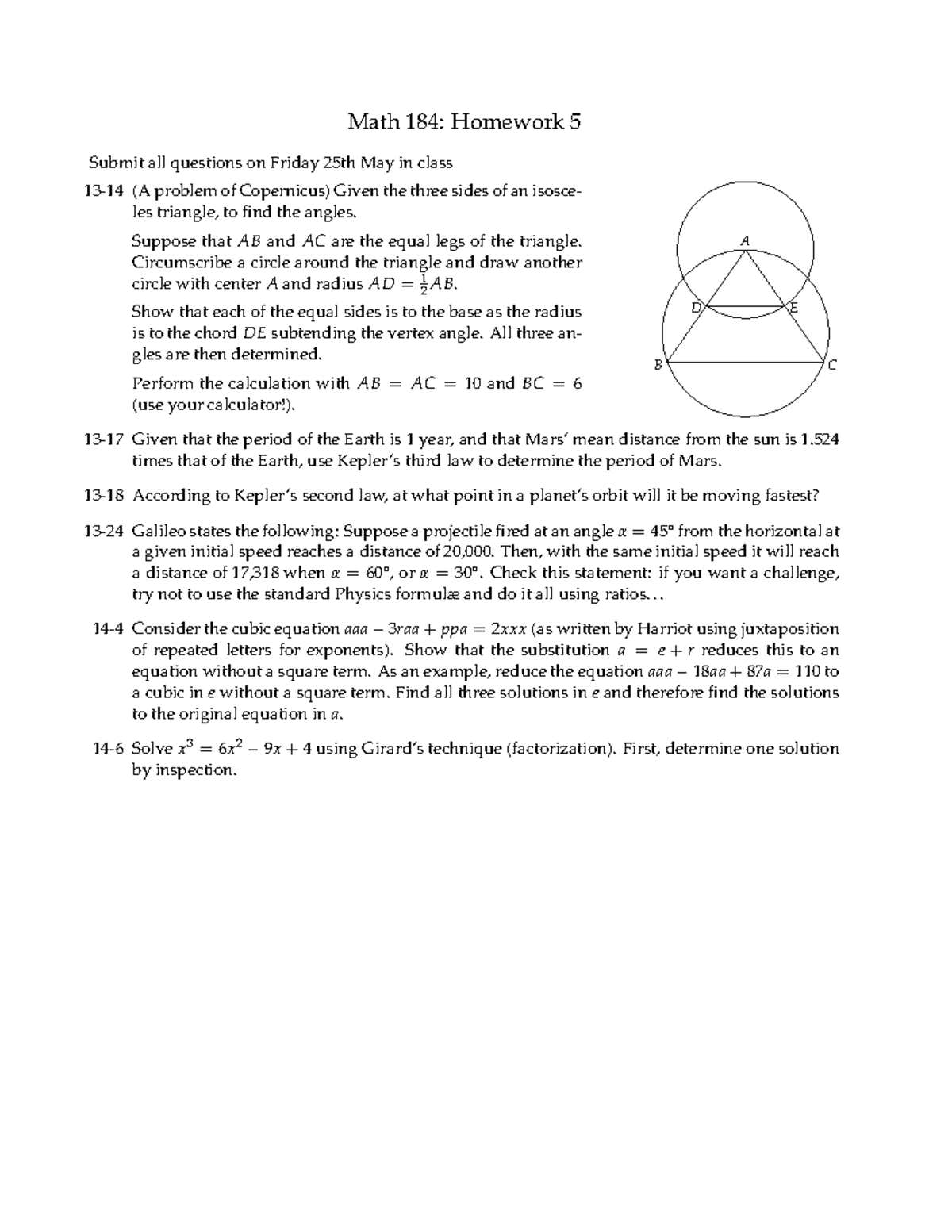 Hw5 - hw questions with description - Math 184: Homework 5 Submit all ...