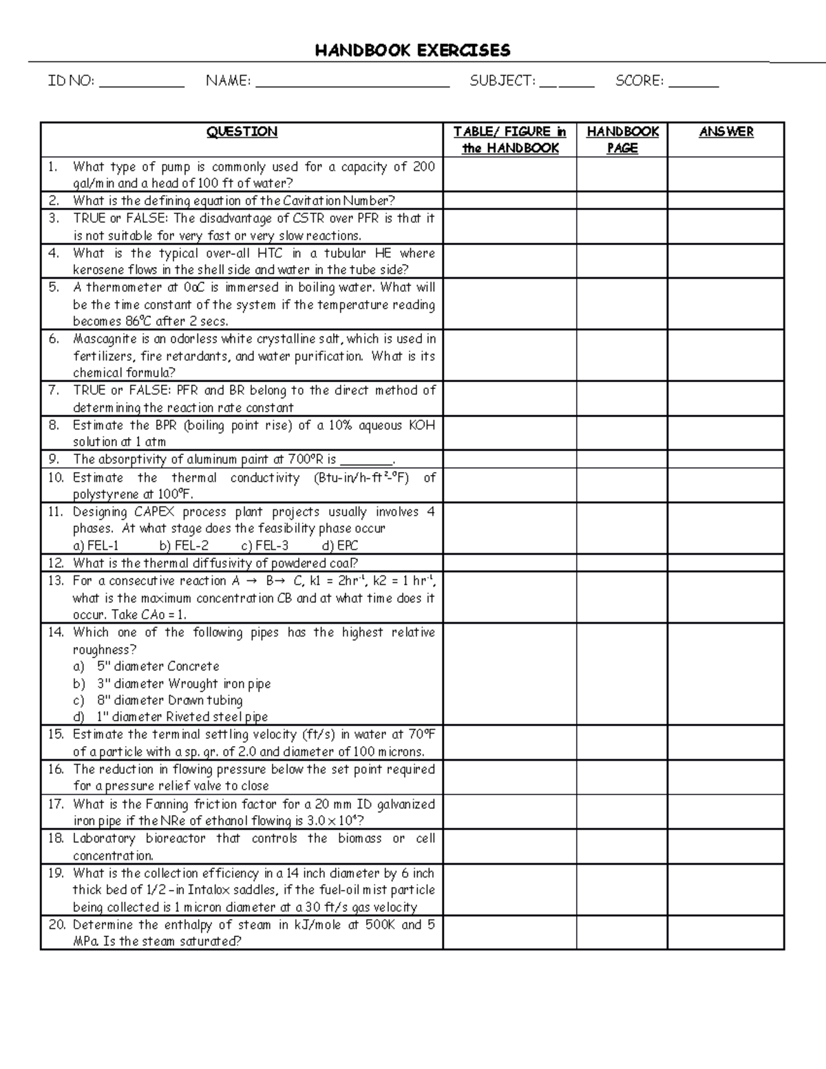 6- Handbook Exercises 2016-questionaire - HANDBOOK EXERCISES ID NO ...