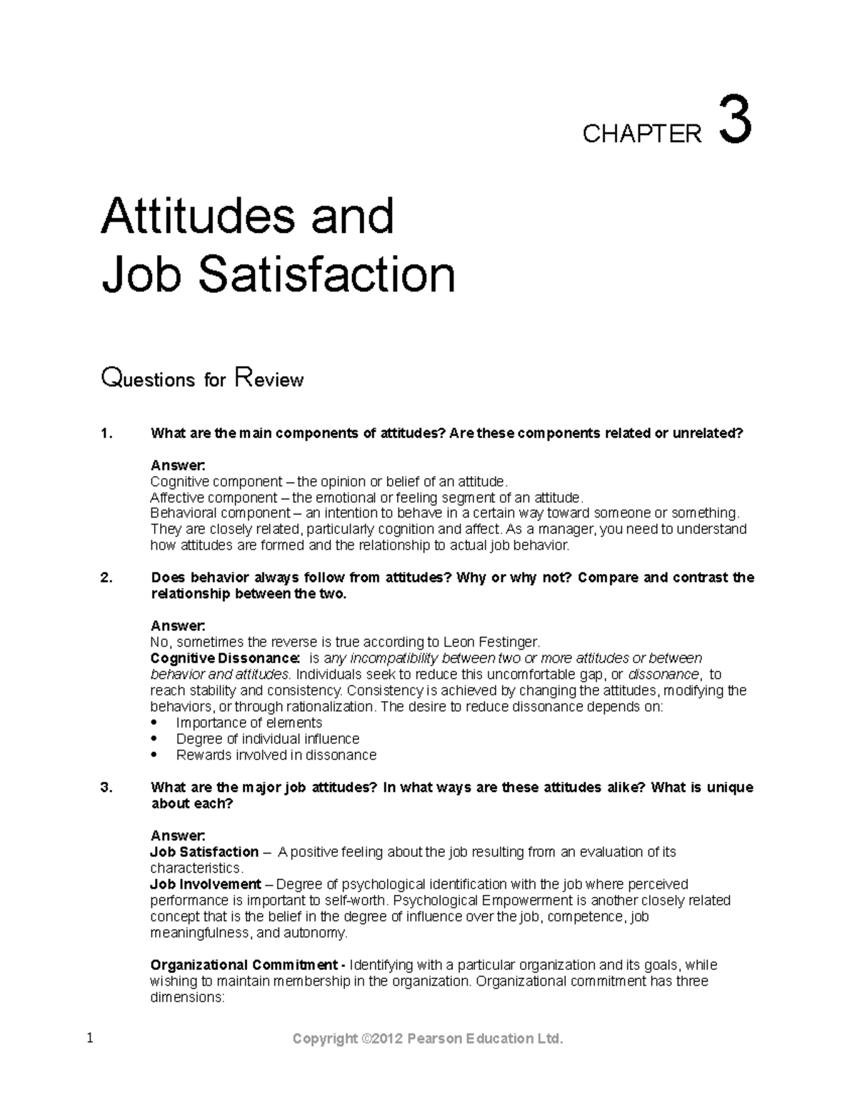 Ch03 Midterm Review - CHAPTER 3 Attitudes and Job Satisfaction ...