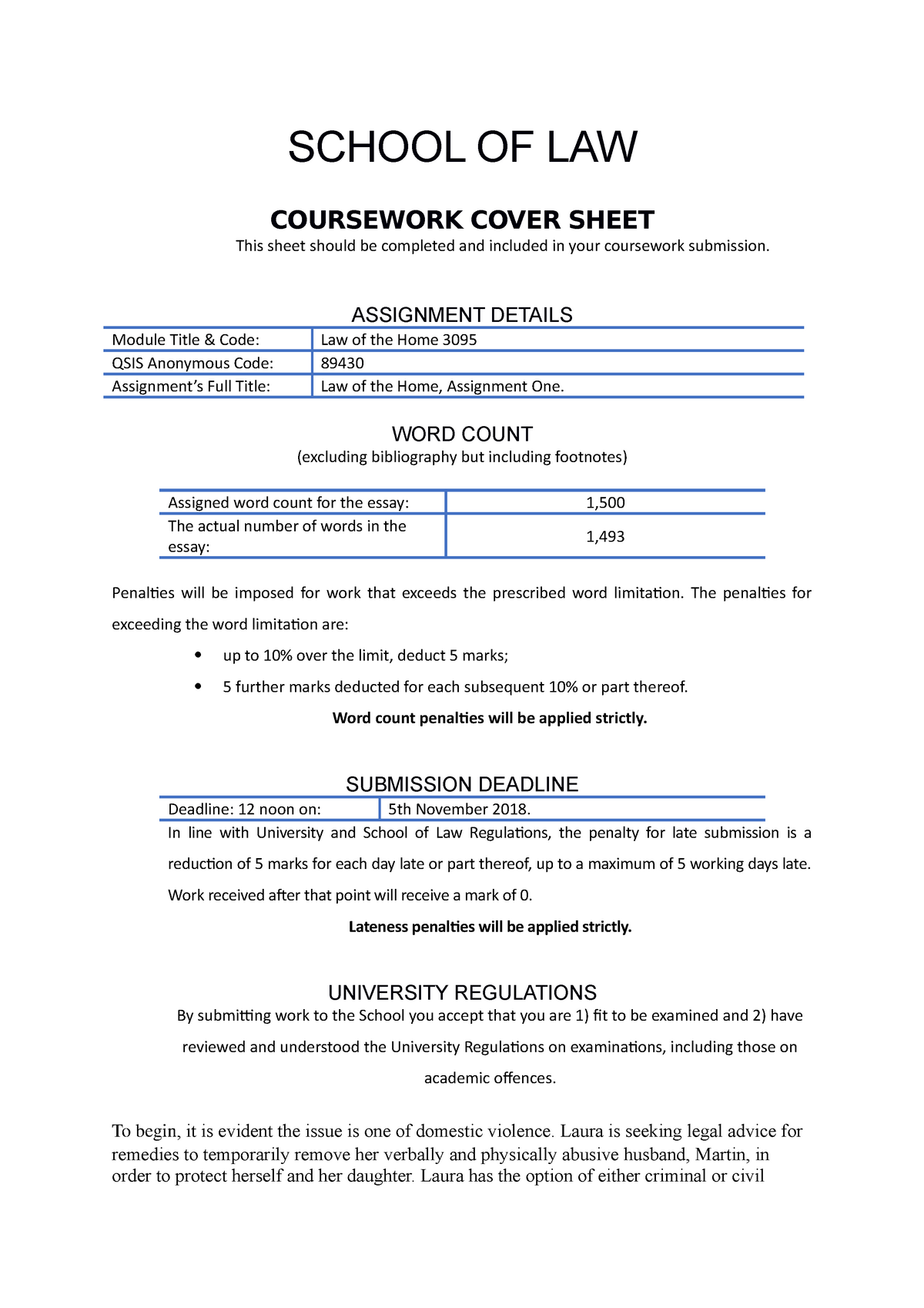 coursework legal definition