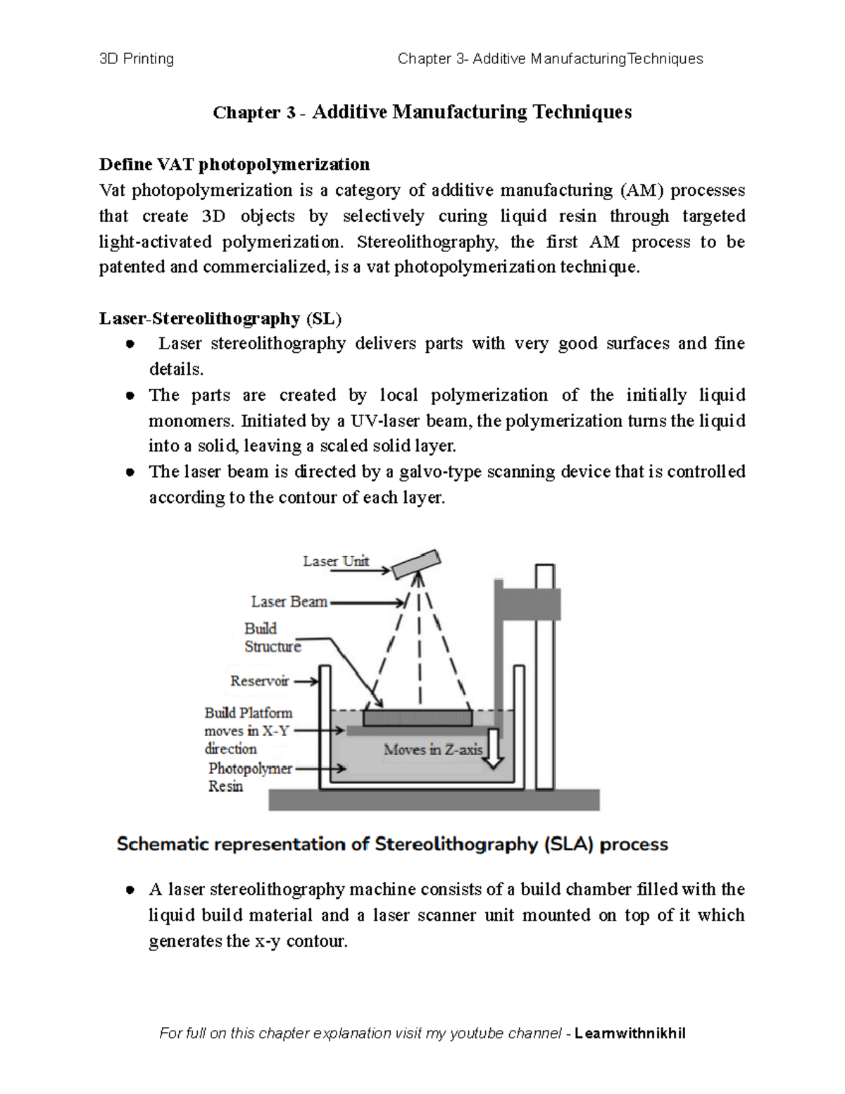 Chapter 3 Additive Manufacturing Techniques Chapter 3 Additive
