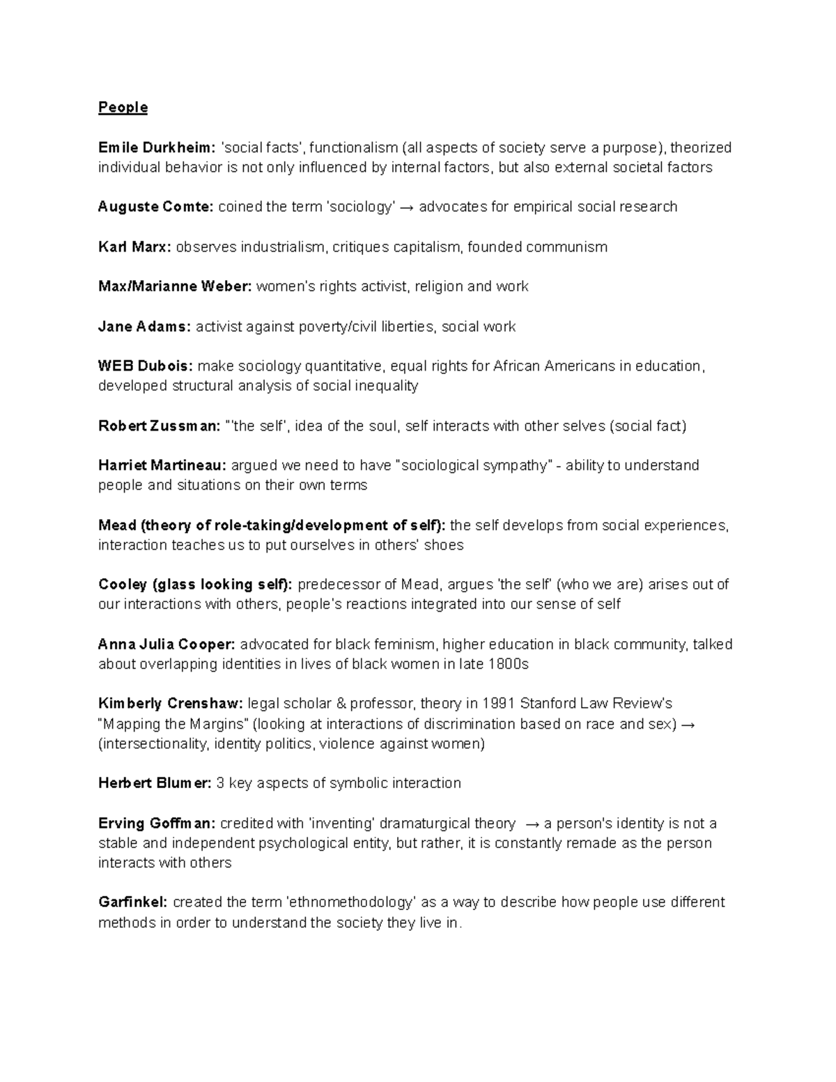 Sociology Exam 1 Review - People Emile Durkheim: ‘social facts ...
