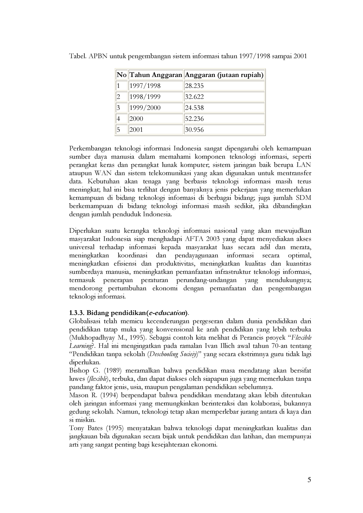 Pengantar Teknologi Informasi 3 Tabel Apbn Untuk Pengembangan Sistem Informasi Tahun 1997 4539