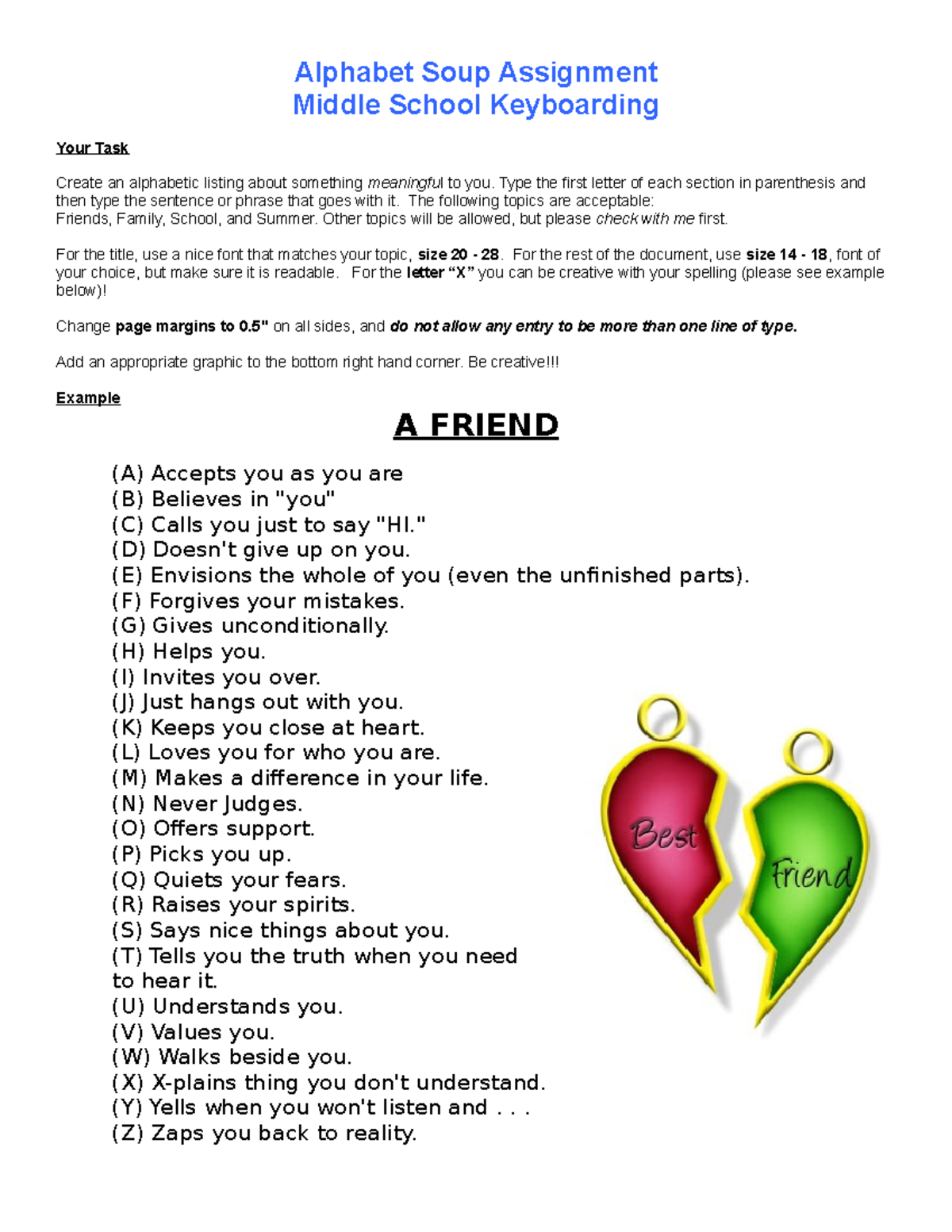Alphabet soup directions and rubric Alphabet Soup Assignment Middle