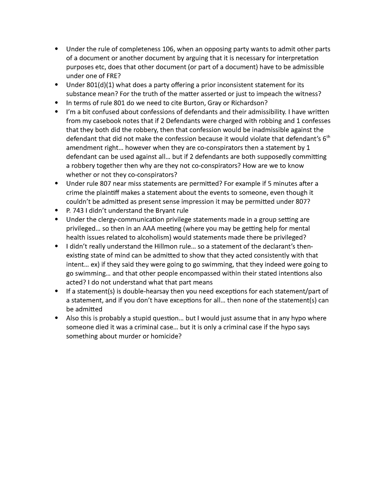 Evidence Final Examination Questions - Under the rule of completeness ...