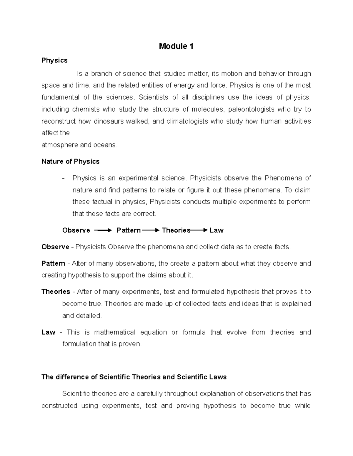 Module 1 - Nature of Physics - College Physics 1 - PangSU - Studocu