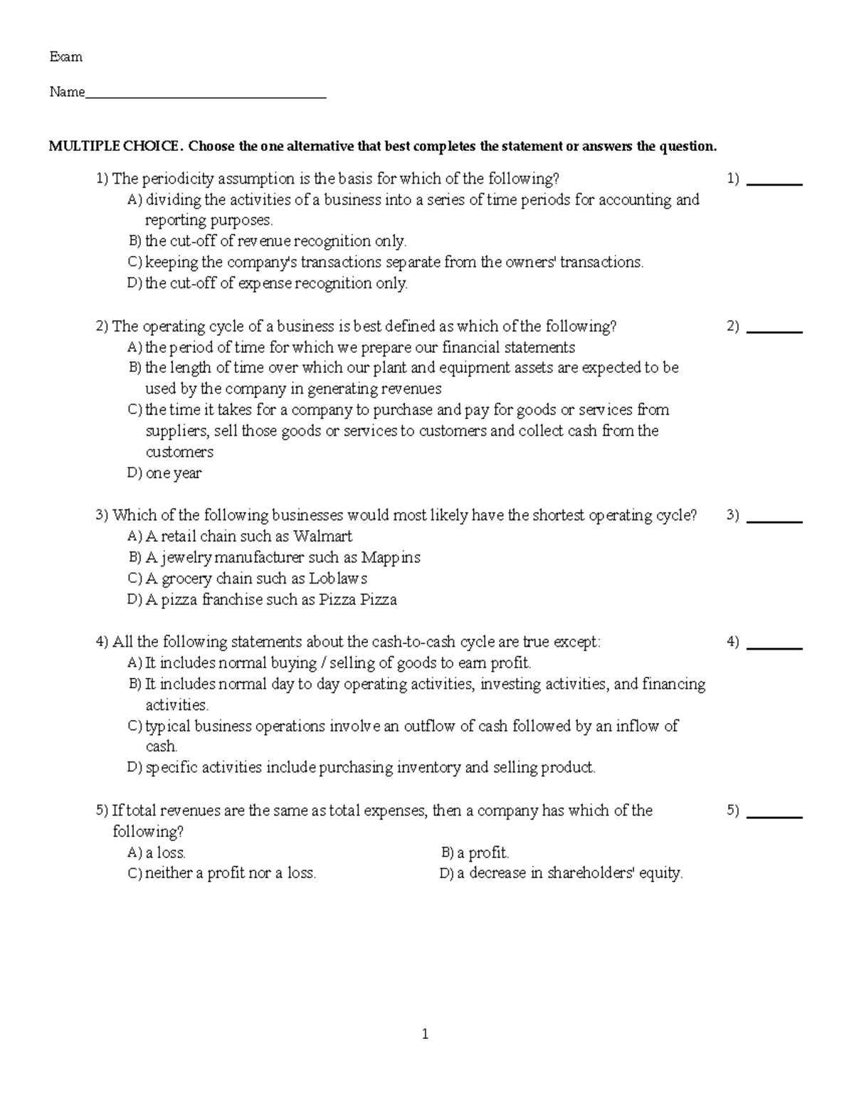 CH 3 MC Connect Multiple Choice Questions Exam Name 