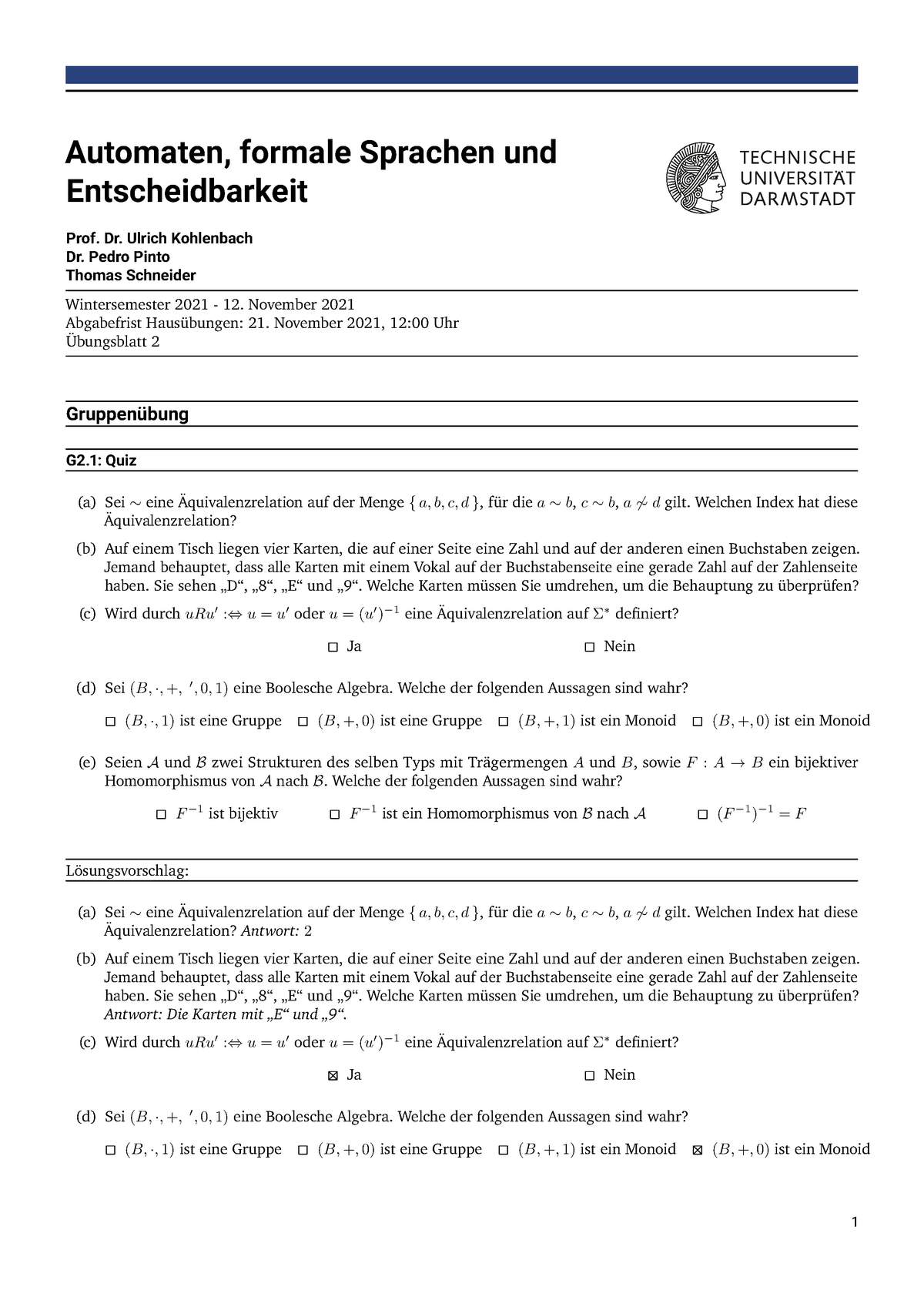 Sheet Loesung Fuer Mathemathik - Mathematik 1 - TU Darmstadt - Studocu