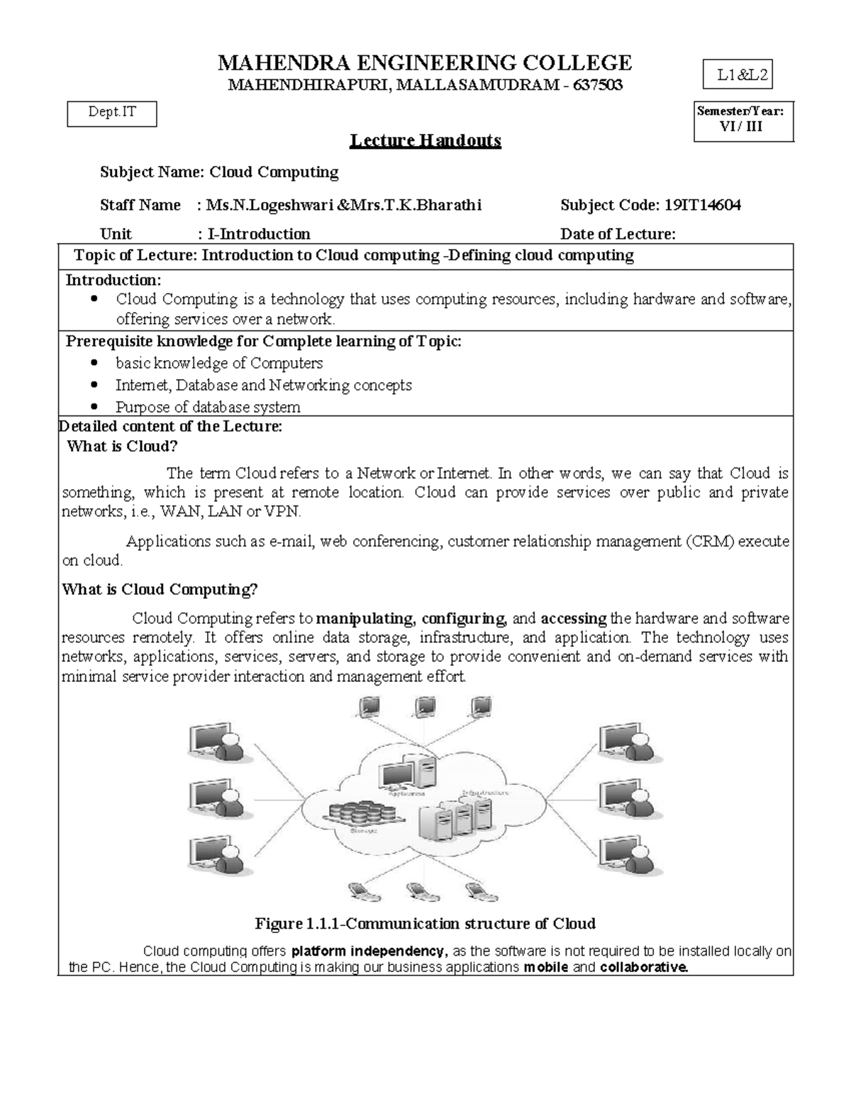 CLOUD COMPUTING - MAHENDRA ENGINEERING COLLEGE MAHENDHIRAPURI ...